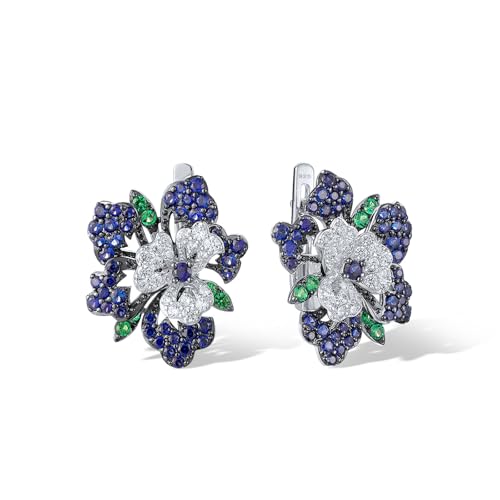 Santuzza Sterling Silver Gemstone Flower Earrings for Women - color: [A]Peony-Blue