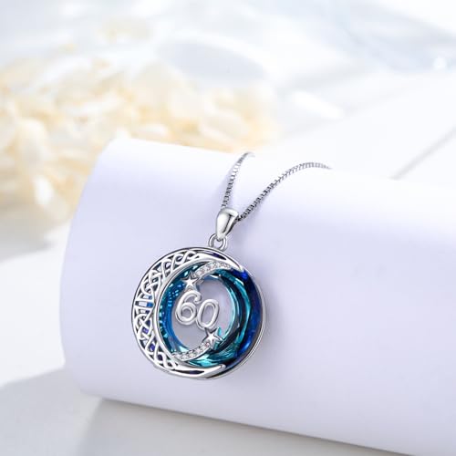 JUSTKIDSTOY Birthday Gifts for Women Girls 925 Sterling Silver Celtic Moon Star Necklace with Blue Crystal Pendant Jewelry for Sister Friends - style: 60th