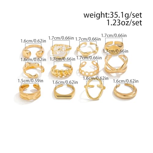 Chunky Gold Gemstone Ring Set for Women Adjustable Stackable Statement Rings Punk Geometric Turquoise Minimalist Jewelry - style: style A