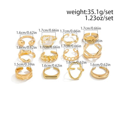 Chunky Gold Gemstone Ring Set for Women Adjustable Stackable Statement Rings Punk Geometric Turquoise Minimalist Jewelry - style: style A