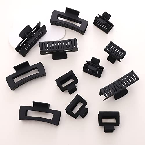 12 Pack Black Square Claw Clips, Big and Small Neutral Rectangle Hair Claw, Non-slip Matte Large Hair Clips for Women,Strong Hold jaw clip for Thick Thin Hair - color: Mixed Black
