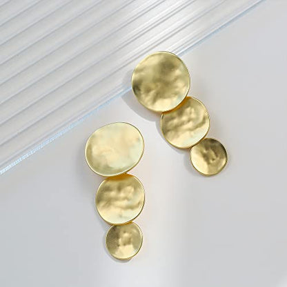 Matte Gold Silver Geometry Clip On Earrings for Women Retro Drop Clip Earrings for Women - style: 3 gold discs