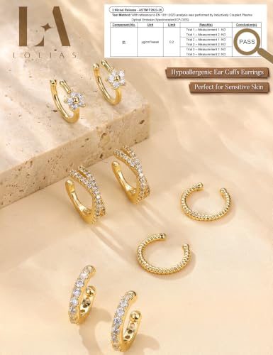 LOLIAS 4 Pairs Ear Cuffs Non Piercing - 14K Gold Plated Ear Cuff Earrings for Women Ear Cuff for Non Pierced Ears Clip on Cartilage Earring Adjustable Fake Earrings Set - style: Flowers -14K Gold Plated