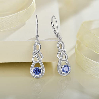 Dangle Drop Earrings for Women 925 Sterling Silver Heart Infinity Leverback Earrings Birthstone Jewelry Gifts for Women Wife Girlfriend Mother Daughter Her - color: 12 December - Tanzanite