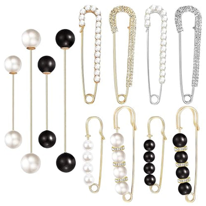 12 PCS Sweater Shawl Clips Retro Sweater Shawl Clips Faux Crystal Pearl Brooch Pins for Women Girls Costume Accessory - color: Classic