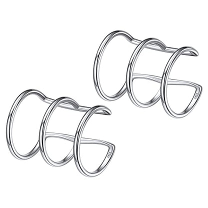 ChicSilver 925 Sterling Silver Ear Cuff Earrings Non Piercing Clip on Cartilage Cuff Earrings for Women - style: G: Simple Lines