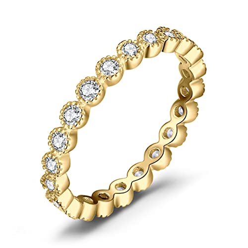 JewelryPalace 14K Gold Plated 925 Sterling Silver Rings for Women, Cubic Zirconia Promise Rings for Her, Stackable Wedding Bands Rings for Women Set Size 4-12 - color: H-1Pc-Infinity-Yellow Gold Plated