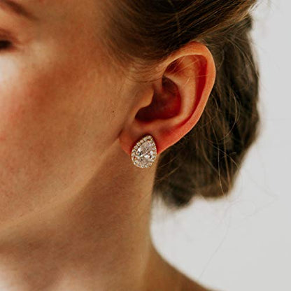 SWEETV Teardrop Bridal Wedding Earrings for Brides, Women | Elegant Pear shaped Cubic Zirconia Stud Earrings, Teardrop Bridal Jewelry, for Prom, Bridesmaid Gifts and Formal Wear - color: Gold