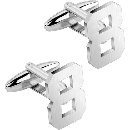 AMITER Mens Cufflinks with Number, Classic Silver Personalized Cuff Links for Men, Sport’s Day Casual or Formal Shirts - style: 8