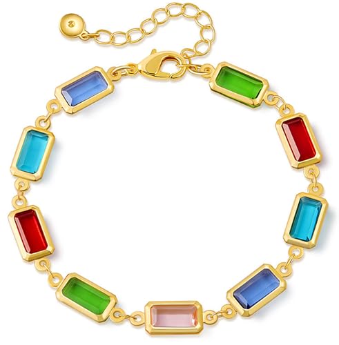 18K Gold Plated Anklet for Women Multicolor Crystal Ankle Bracelets Boho Adjustable Chain Anklets - color: Large Rectangle