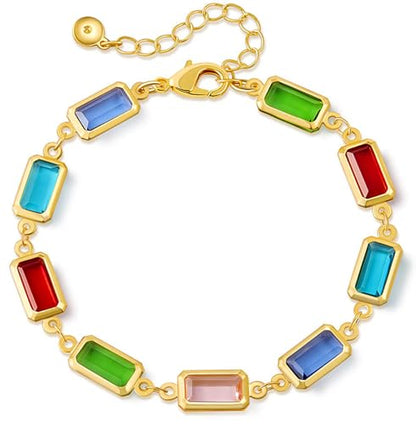 18K Gold Plated Anklet for Women Multicolor Crystal Ankle Bracelets Boho Adjustable Chain Anklets - color: Large Rectangle