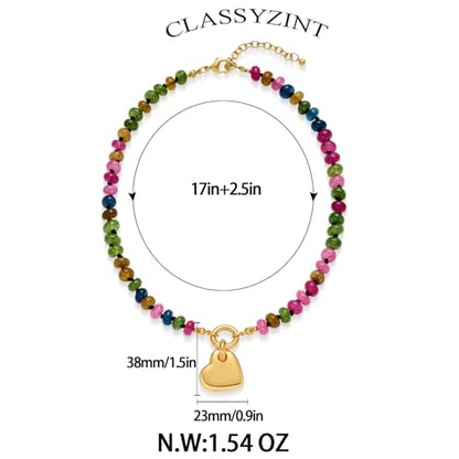 CLASSYZINT Gold Heart Pendant Necklace for Women Puffy Heart Necklace Beads Chain Necklace Statement Necklace Trendy Jewelry - style: XL22319A