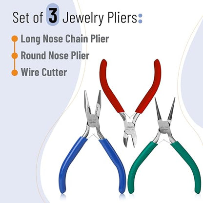 Mr. Pen- Pliers for Jewelry Making, 3 Pack, Chain Nose | Round Nose Pliers Set and Wire Cutter for Beading, Wire Wrapping, Jump Rings, Jewelry Repair, Crafting, DIY - color: Blue, Green, Red