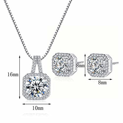 4pcs Set Zirconia Pendant Necklace Earrings Ring Bangle Set Silver Crystal Fashion Adjustable Zircon Jewelry for Women Wife Party Prom Engagement Wedding Gifts - style: Modern