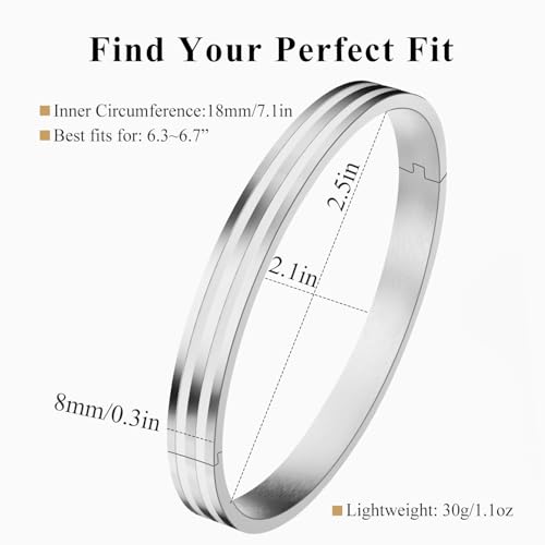 18K Gold Plated Bracelet Love Bangles for Women, 6.7in / 7.1in | Stainless steel, Waterproof & Non tarnish. Elegant & Shining. Verstaile for daily wear, perfect for stacking. Ideal Gift. - color: Silver-7.1in