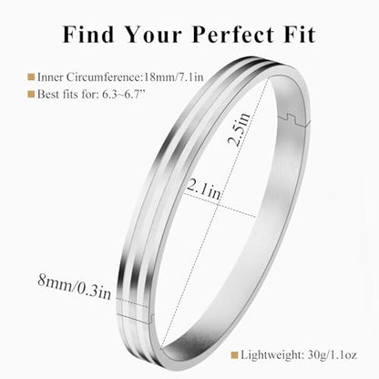 18K Gold Plated Bracelet Love Bangles for Women, 6.7in / 7.1in | Stainless steel, Waterproof & Non tarnish. Elegant & Shining. Verstaile for daily wear, perfect for stacking. Ideal Gift. - color: Silver-7.1in