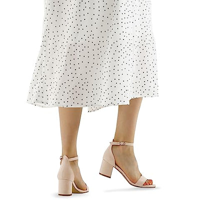 mysoft Women's Chunky Low Heels Open Toe Block Heeled Dress Ankle Strap Pump Wedding Sandals - color: Nude Suede, size: 8.5 Wide