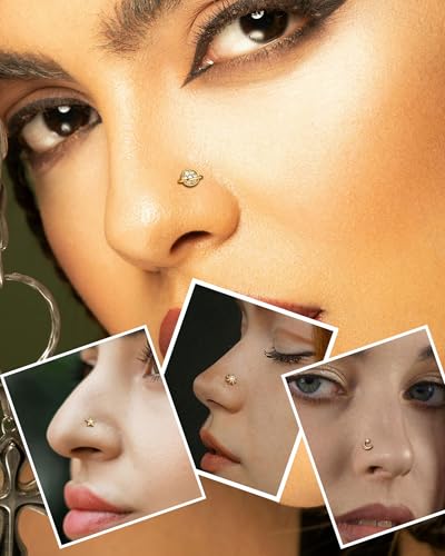 20g L Shaped Nose Rings Studs 4Pcs 316L Surgical Steel Nose Piercing Jewelry Gold Piercing for Women Men - color: gold