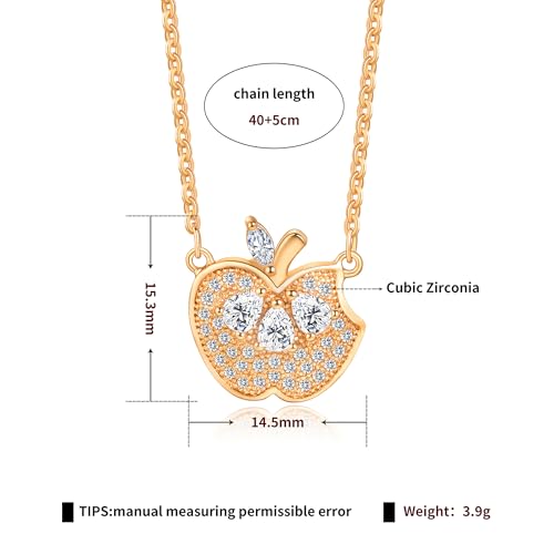 Gold Plated Pendant Necklaces for Women Cubic Zirconia Accent 18 Inch Adjustable Chain Hypoallergenic Gift for Wife Mom Birthday Valentines Day - style: Apple shaped