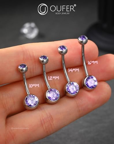 OUFER Belly Button Rings Surgical Steel, Internally Threaded Belly Rings | 14G Belly Piercing Jewelry, 10/12/14/16mm Beachy Belly Button Rings, Silver/Gold Navel Piercing Jewelry For Women Men - color: Purple, size: 14G 10MM