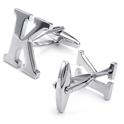 HONEY BEAR Initial Letter Cufflinks for Men Wedding Business | Personalized, Tarnish-Resistant, Steel-Plated Copper Base, Gift Box, for Groomsmen, Father, Husband, Anniversary - style: K Silver
