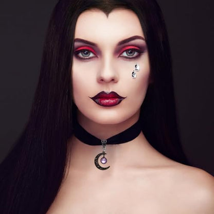Gothic Black Velvet Goth Choker Necklace for Women,Cameo Black Choker Crow Skull Pendant Necklace Vintage Collar Skull Necklace Gothic Jewelry - style: Purple moon