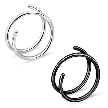 20G Double Nose Ring Hoop for Single Piercing - 2-36 Pcs Jewelry for Women - color: BLACK,SILVER