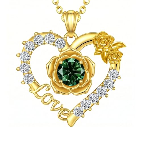 Birthstones Necklace Gifts for Women Love Heart Necklaces for Womenwith Rose Flower Jewelry Gifts for Mother's Day Valentine's Day Engagement Birthday Thanksgiving Christmas - color: May