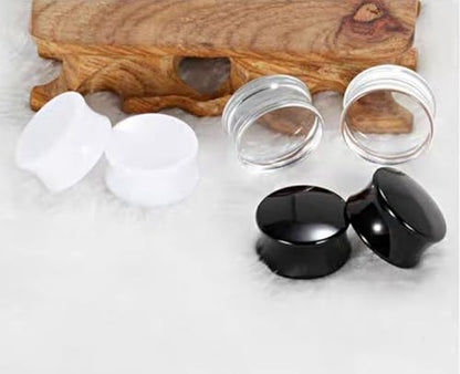 6G-26mm Acrylic Plastic Ear Gauges Tunnels Stretching Kit Double Flared Plugs Tunnels Expanders Stretcher Saddle Gauges Earrings for Men Women Black White Clear - color: White 6G-26mm