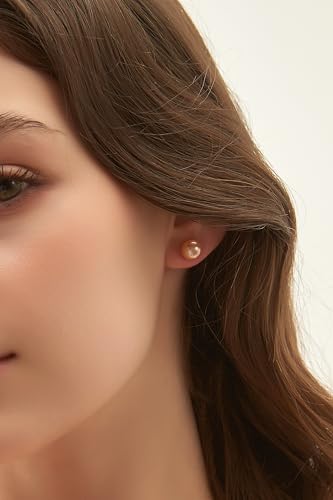 EAMTI Pearl Earrings for Women Trendy 18K Gold Plated Sterling Silver Freshwater Cultured Pearl Stud Earrings Hypoallergenic 5.5-9.5MM - color: Peach-pink, size: 7.6-8.5mm