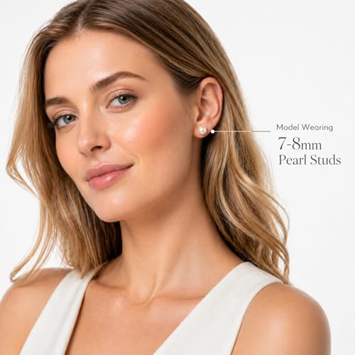 Cultured Pearl Stud Earrings for Women, Sterling Silver Hypoallergenic Gift - color: Cream White, size: 9mm