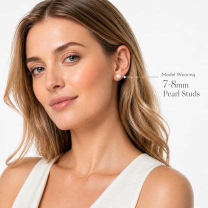 Cultured Pearl Stud Earrings for Women, Sterling Silver Hypoallergenic Gift - color: Cream White, size: 9mm