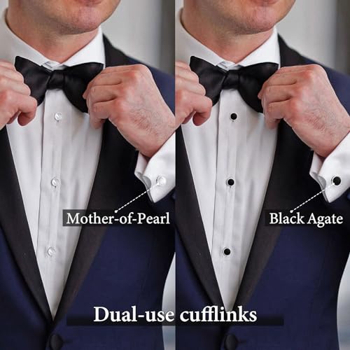 HAWSON Fashion Mother-of-Pearl Tuxedo Shirt Button and Cufflink Set, Specially Designed for Wedding Business - color: Mother of pearl & onxy