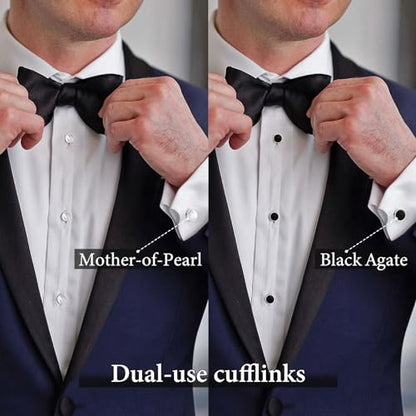 HAWSON Fashion Mother-of-Pearl Tuxedo Shirt Button and Cufflink Set, Specially Designed for Wedding Business - color: Mother of pearl & onxy