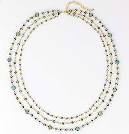 Firstmeet Long Chain Multi Layer Fashion Glass Beads Handmade Necklace for Women - color: Green-j