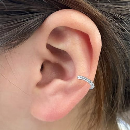 JFORYOU Stainless Steel Ear Cuff Fake Helix Cartilage Clip On Wrap Earrings Fake Lip Ring Non-Piercing Adjustable Men Women - color: Style A-Silver color 2