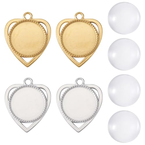 Craftdady Stainless Steel Pendant Cabochon Settings Heart Square Teardrop Flat Round Oval Rectangle Blank Bezel Trays Base Pendant with Glass Cabochons for DIY Earrings Necklace Jewelry - color: Stainless Steel Color Heart