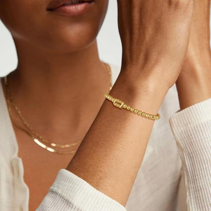 Gold 12 Constellations Bracelets for Women, 18K Gold Plated Beaded Stretch Bubble Bracelets Charm Jewelry Bracelet Gifts for Birthday Mother's Day Valentines Christmas - color: Aquarius