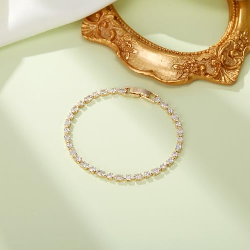 FANZE Gold Plated Cubic Zirconia Tennis Bracelets for Women Dainty Trendy Adjustable Bracelet Jewelry Gift for Ladies Wedding Mother Birthday Anniversary - style: Gold CZ bracelet