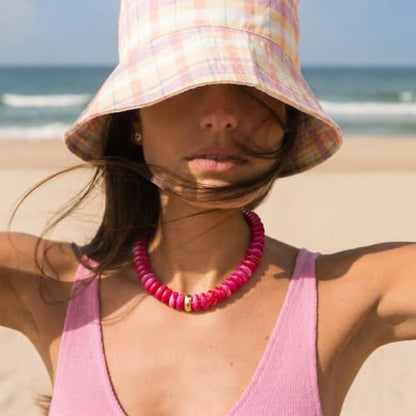 Chunky Colorful Choker Necklace for Women - Summer Beach Round Resin Beads Necklace, Trendy Statement Summer Beach Jewelry Birthday Gifts for Vacation Holiday - color: 18mm Rose Red Bead