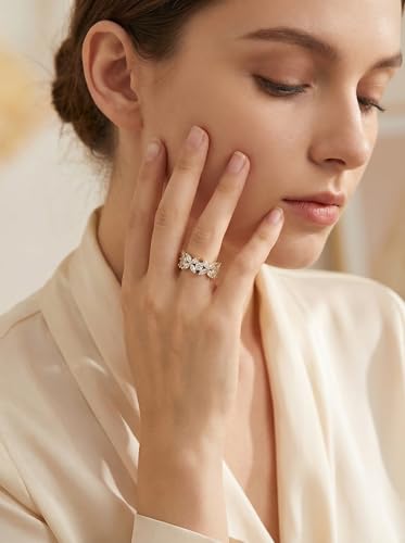 TOPGRILLZ Flower Band Rings for Women - 9 mm Cubic Zirconia Eternity Style Chunky Ring, Marquise and Round Stone, Fashion Jewelry Size 6-10 - color: Gold Tone