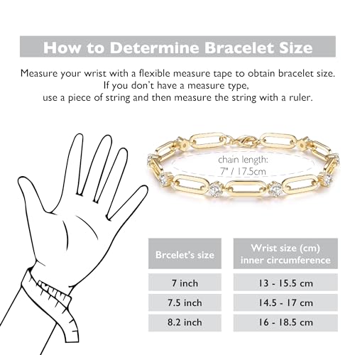Paperclip Bracelet for Women Couple Bracelets with CZ Chain Strand Jewelry Gift for Girls - color: Style 1-Golden