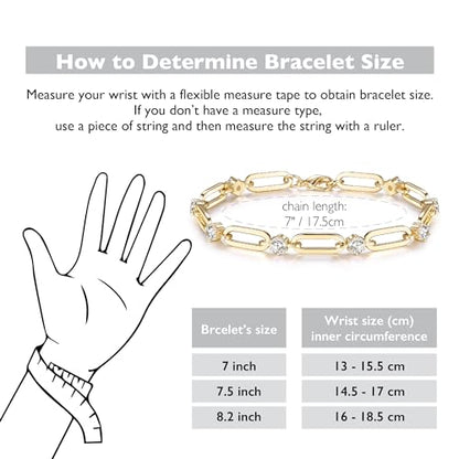 Paperclip Bracelet for Women Couple Bracelets with CZ Chain Strand Jewelry Gift for Girls - color: Style 1-Golden