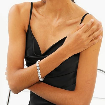 10MM Cubic Zirconia Tennis Bracelet 14K Gold Plated 5A+ Cubic Zirconia Iced Out Tennis Bracelet Spring buckle Bracelet For Men And Women - color: Gold, size: 8