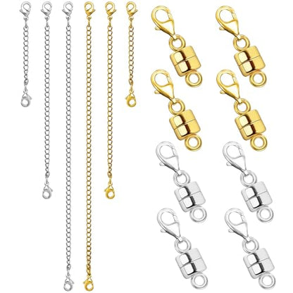 Necklace Extenders for Women and Magnetic Necklace Clasp, Gold and Silver Chain Extender for Jewelry Bracelet Anklet - color: 14Pcs Gold & Silver