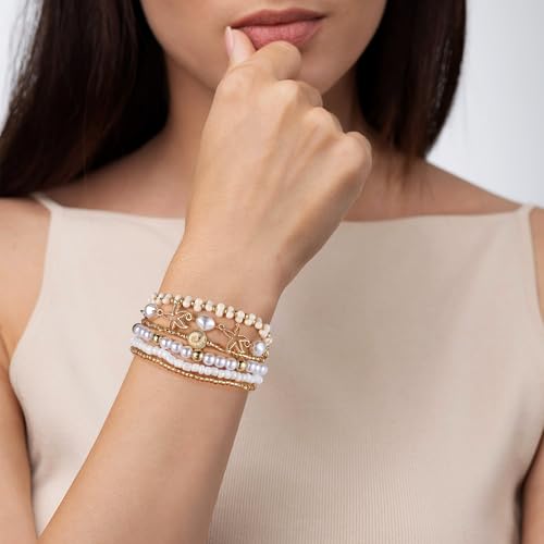 Summer Surfer Heishi Bracelet Set for Women Stackable Gold Plated Clay Ploymer Bead Stretch Pink Beach Layering Bracelets Jewelry - color: A-Starfish bracelet 6pcs