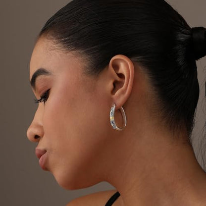 LeCalla 925 Sterling Silver Bali-Style Hoop Earrings Lightweight Click-Top Antique Two-Tone Beaded Italian Bali Style Earring Hoops for Women - style: Pear Bali-style