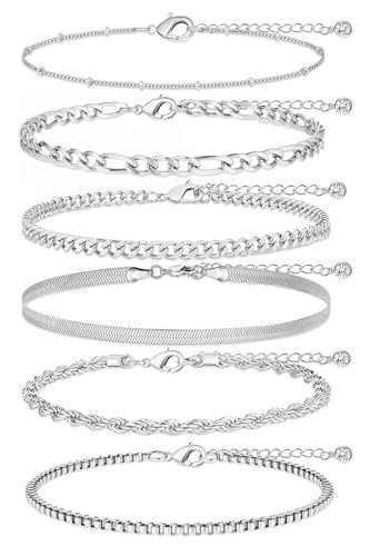 Gold Chunky Stack Bracelets for Women Non Tarnish, 14K Gold Plated Bracelets Set for Women Stackable, Waterproof Layered Trendy Dainty Cuff Cuban Link Chain Paperclip Bracelet Pack for Jewelry Gifts
