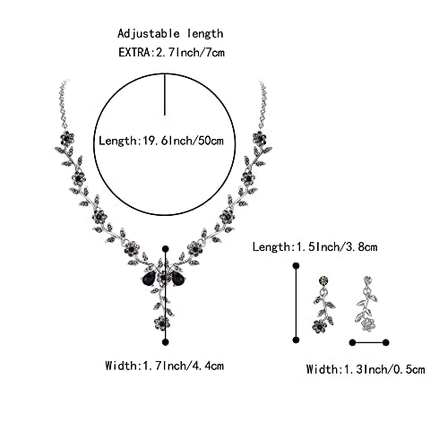 Women's Wedding Jewelry Set for Bride,Prom Bridal Accessories | Bling Crystal,Flower Leaf Cluster,Dangle Earrings Pendant Necklace Set,for Bridesmaid,Party Jewellery - color: 02-Black Silver-Tone