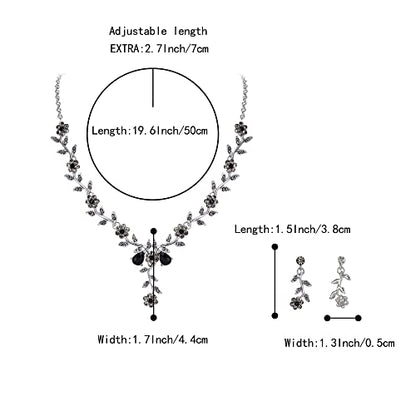 Women's Wedding Jewelry Set for Bride,Prom Bridal Accessories | Bling Crystal,Flower Leaf Cluster,Dangle Earrings Pendant Necklace Set,for Bridesmaid,Party Jewellery - color: 02-Black Silver-Tone